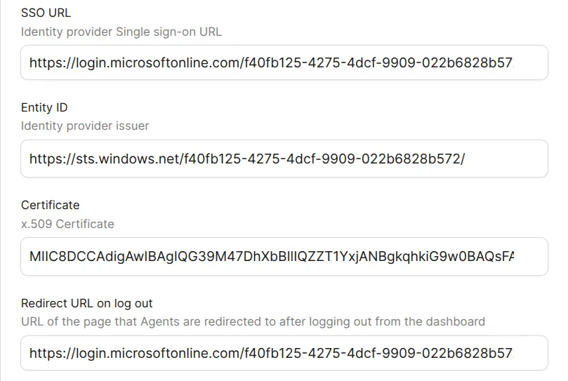 SSO Configuration Fields