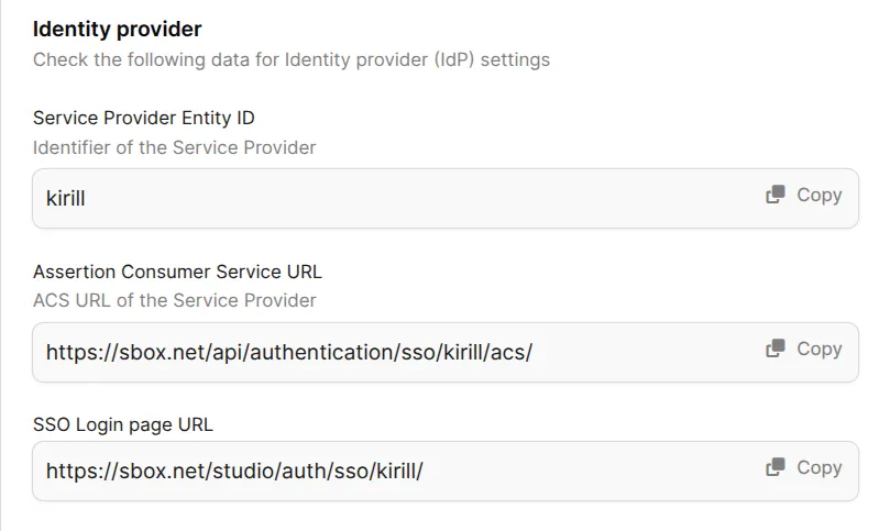 SSO IDP Settings