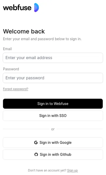 Screenshot of the Webfuse Studio Sign in page