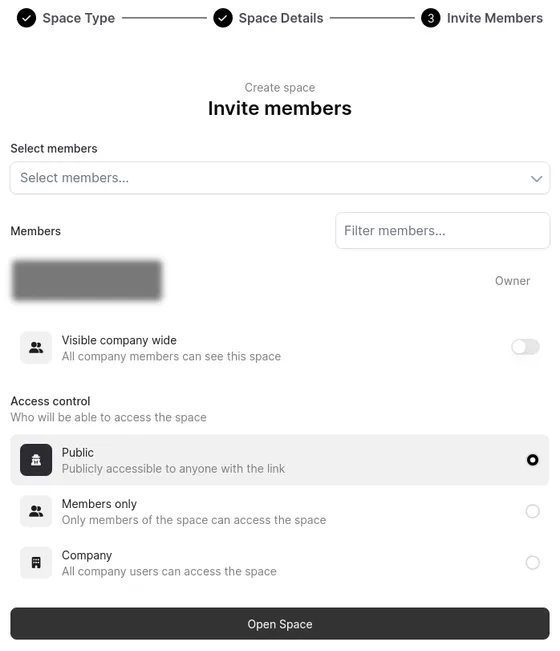 Screenshot of the Webfuse Studio Space access configuration page